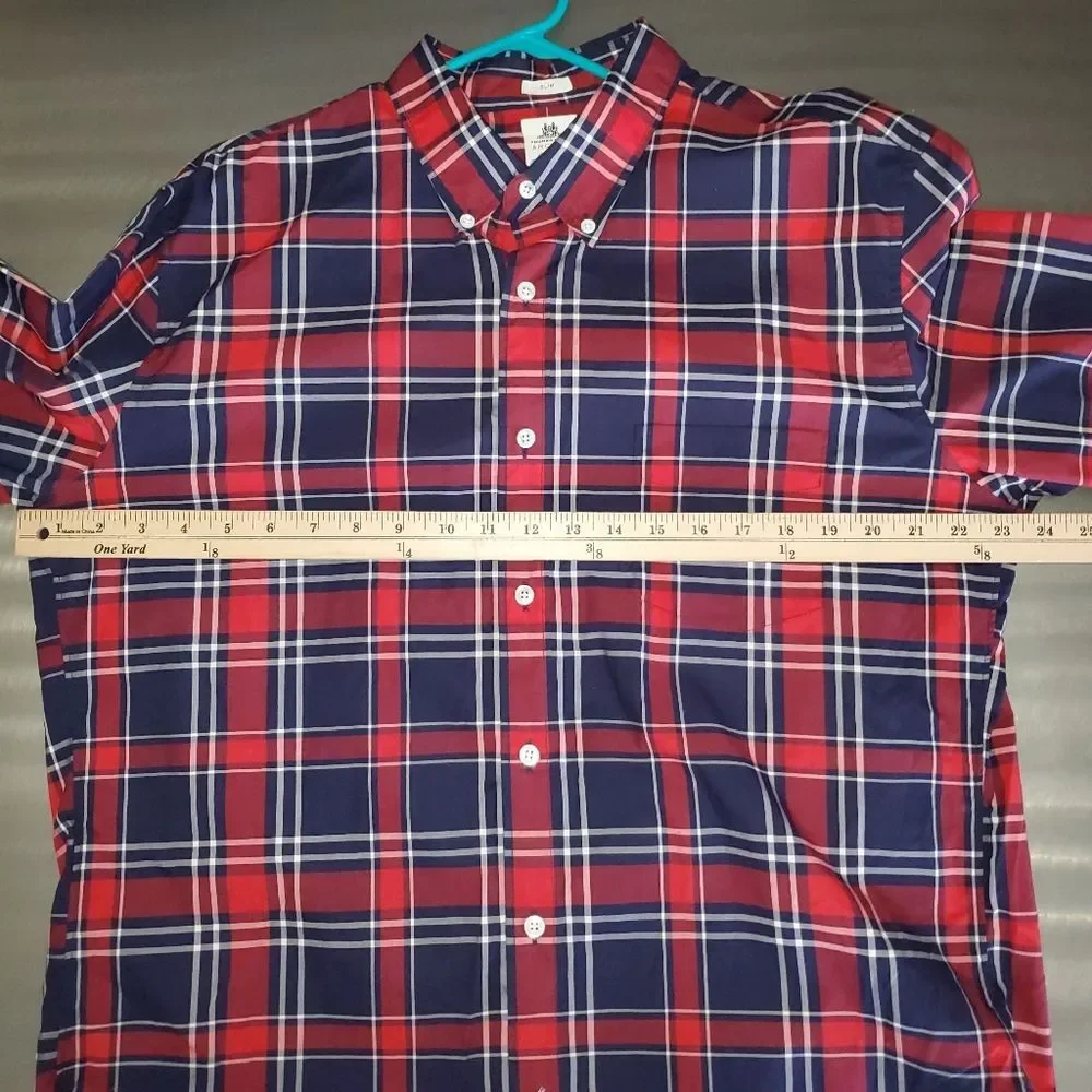 J. Crew Thomas Mason Archive Red Blue Plaid Slim Fit Button Down Shirt XL